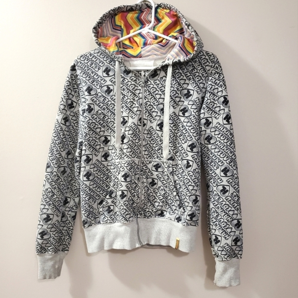 Harajuku Lovers - Spellout Logo Hoodie with Rainbow Lined Hood - Size M